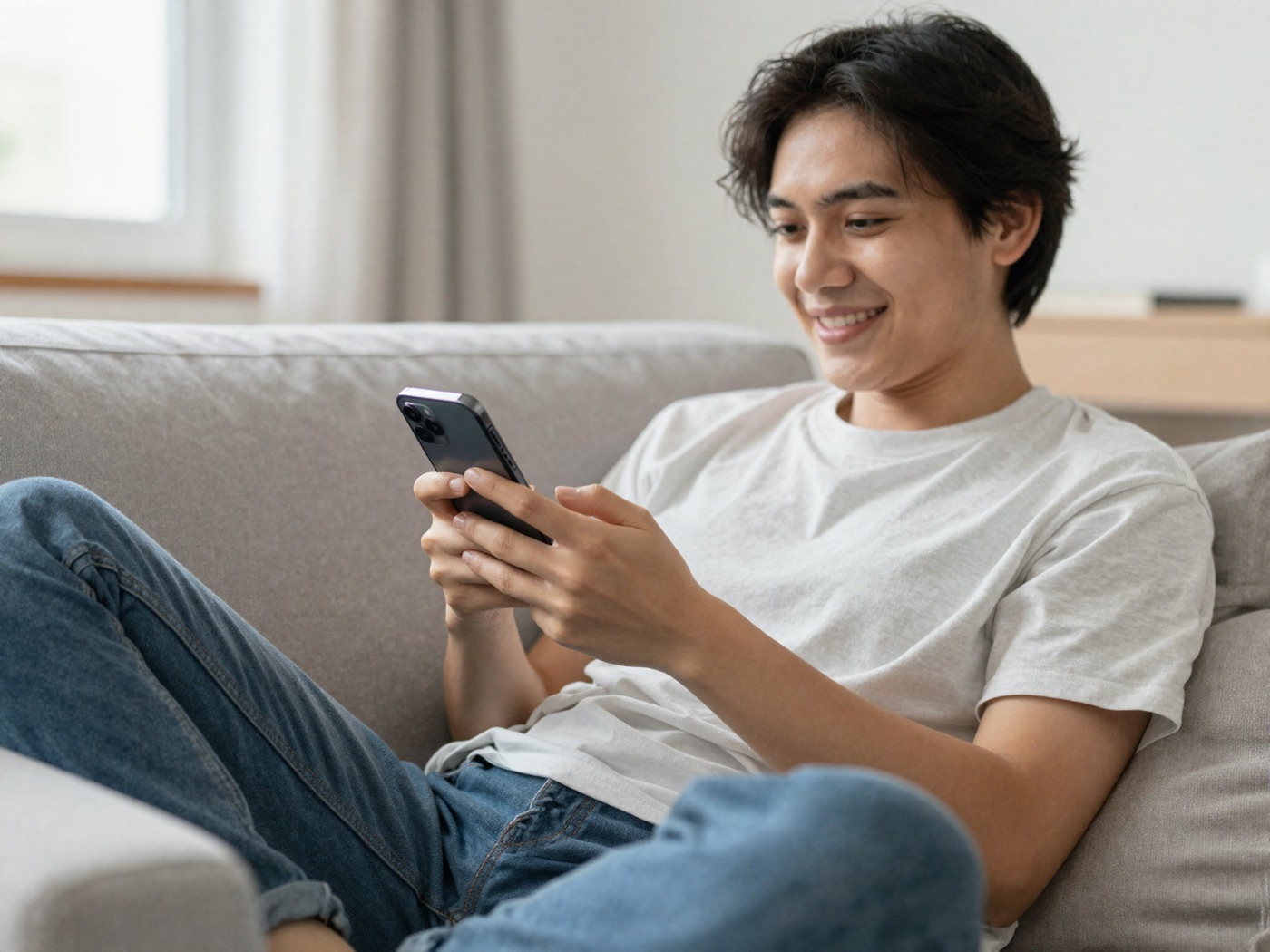 Homeowner booking a service from the sofa on their phone